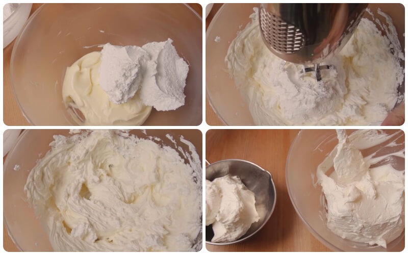 Trộn chung hai loại kem lại với nhau và chia ra nhiều phần kem để trang trí