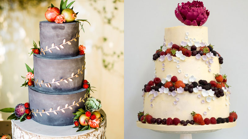 Bánh kem đám cưới trang trí bằng hoa quả